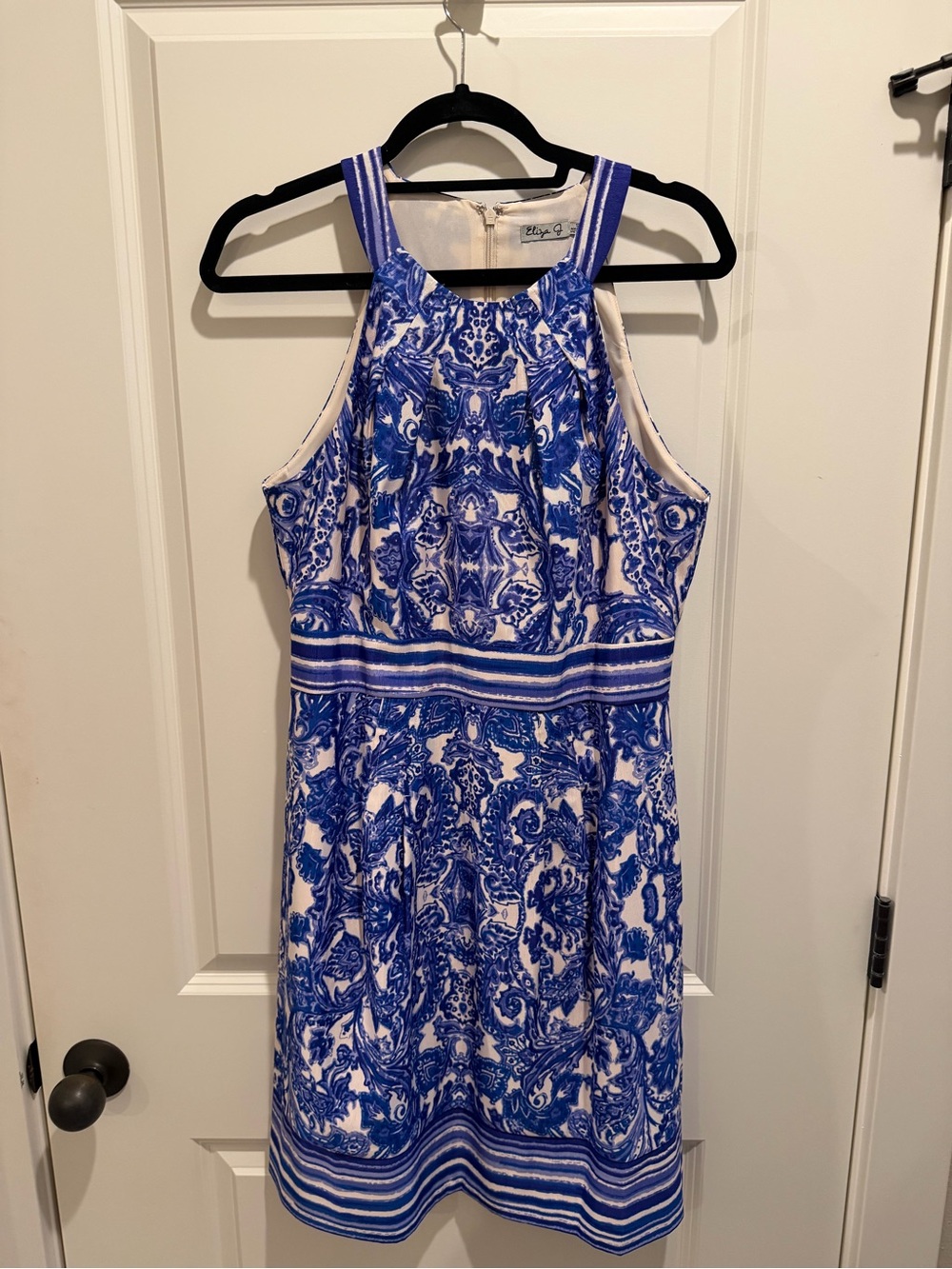 Eliza J Blue and White Printed Midi Dress